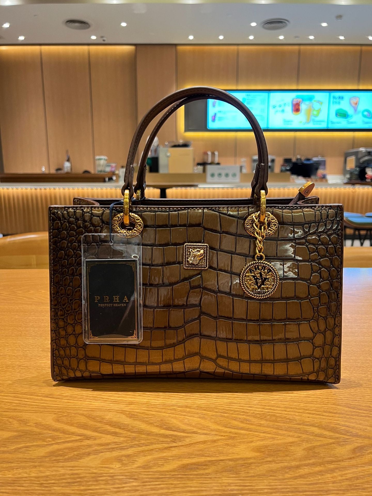Leren vierkante handtas met crocoprint