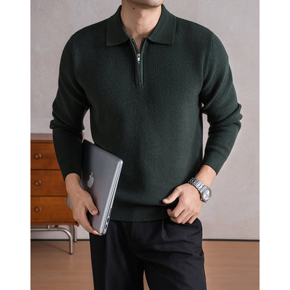 Men's Zippered Sheep Wool Blend Thickened Knit Sweater with Anti-Pilling Feature