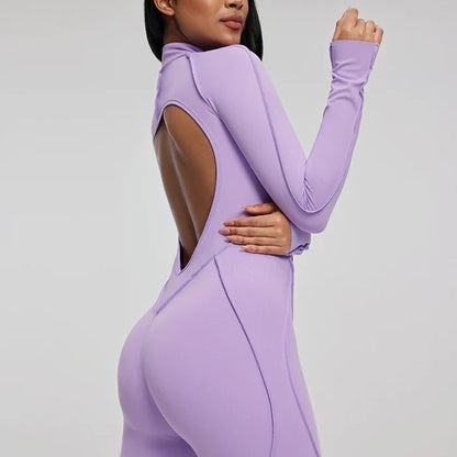 Yoga sports jumpsuit long sleeve zipper fitness suit for women