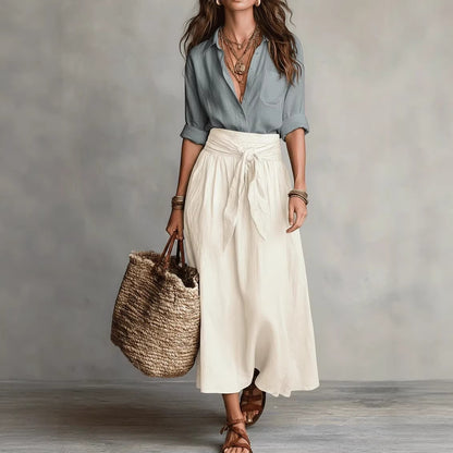 Women's Color-Block Skirt and Shirt Set