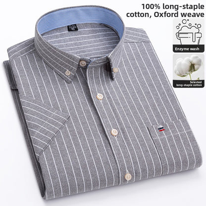 Men's 100% Cotton Plaid Short Sleeve Shirt Oxford Casual Square Collar