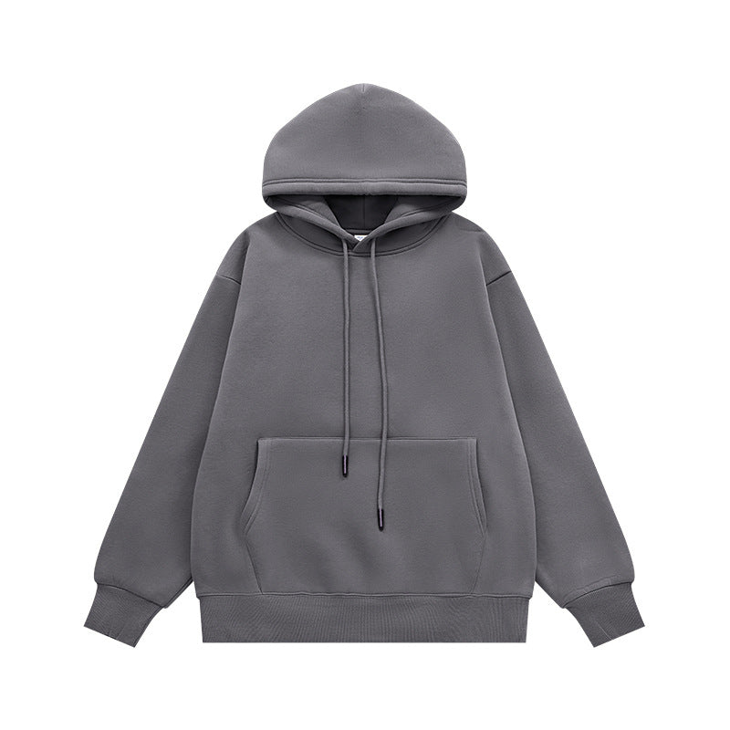 Men Solid Color Fleece Hooded Sweatshirt 350g Heavyweight Pullover