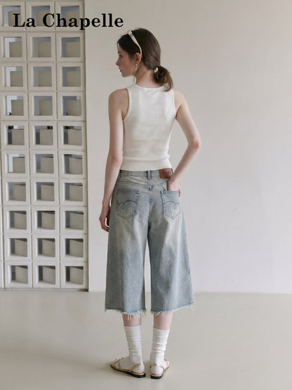 Womens Rhinestone Frayed Hem Cropped Jeans
