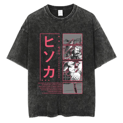 Summer New Fullmetal Alchemist Anime Print T-Shirt Summer Cotton Washed Vintage Distressed Short Sleeve Crew Neck