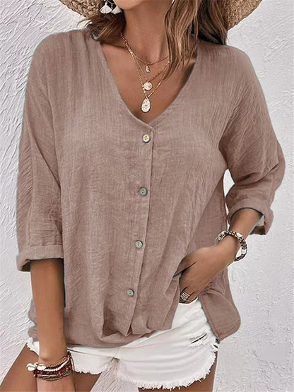 V-hals blouse met lange mouwen en knopen
