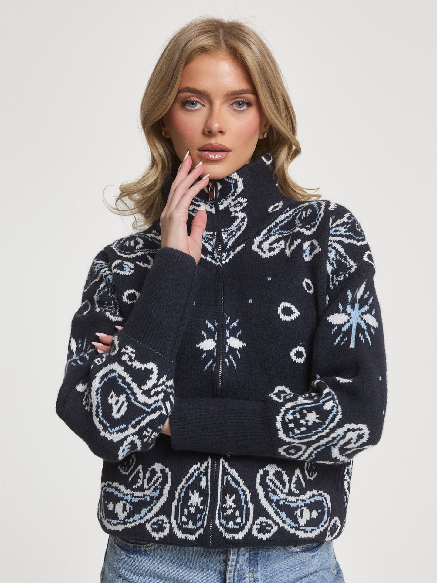 Retro Paisley Print Knitted Cardigan