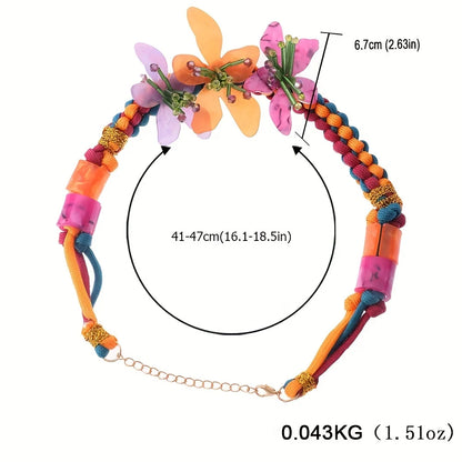 Vedawas Creative resin flower necklace earrings jewelry set, sweet holiday flowers handmade beaded necklace earrings jewelry set