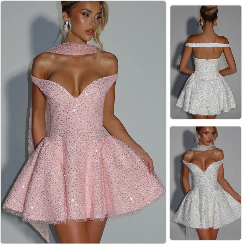 Elegante jurk met pailletten en open rug