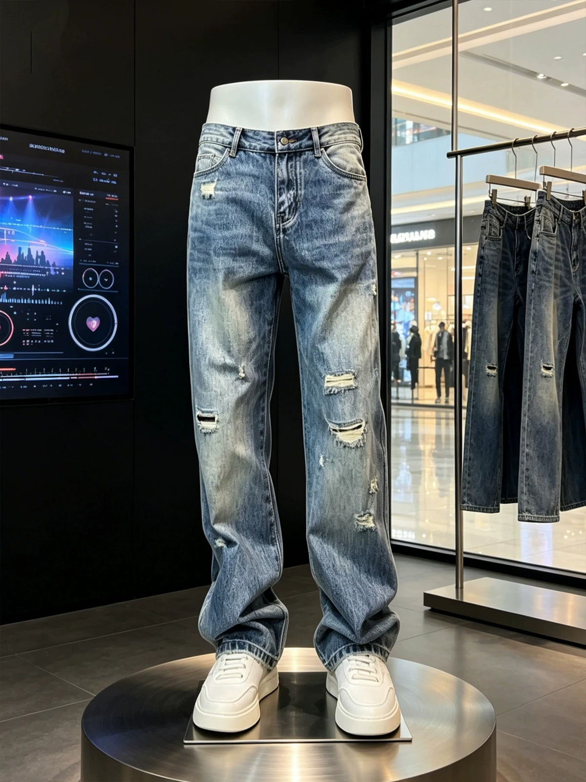 Slim-Fit Ripped Denim Pants