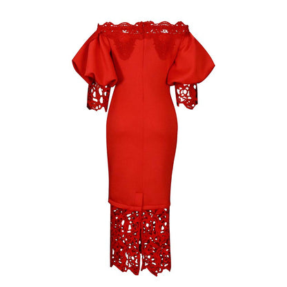 Elegant Lace-Panelled Boat-Neck Dress