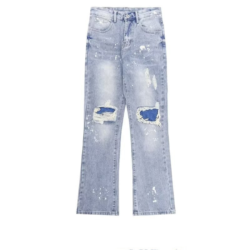 Heren casual trendy jeans met scheuren en verfspatten