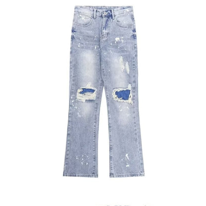 Heren casual trendy jeans met scheuren en verfspatten