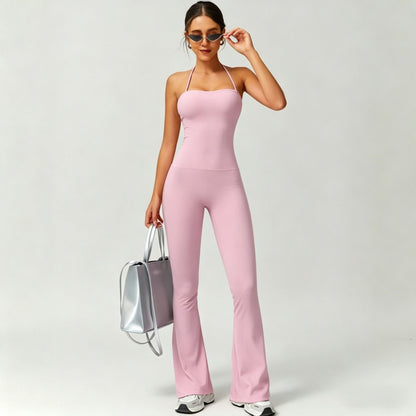 Quick Dry Yoga Fitness Suit with High Waisted Flared Pants