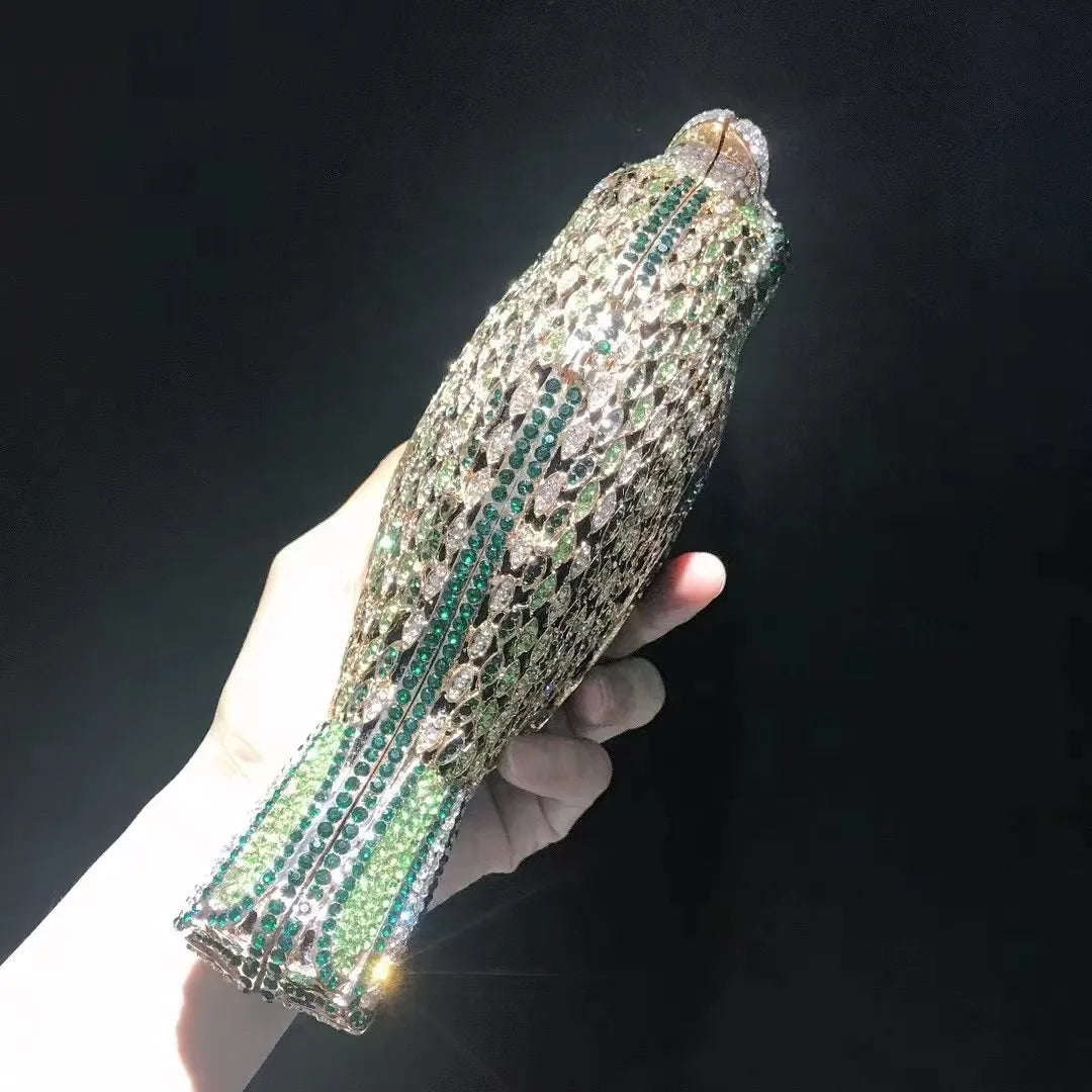 Clutch met spechtmotief en diamanten voor dames