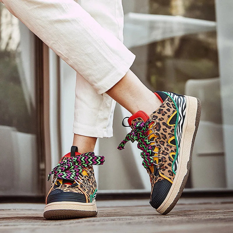 Sneakers for Women Luxury Designer Shoes High Quality Cow Suede Leopard Women Shoes Fashion Sexy Slim Platform Shoe Basket Femme