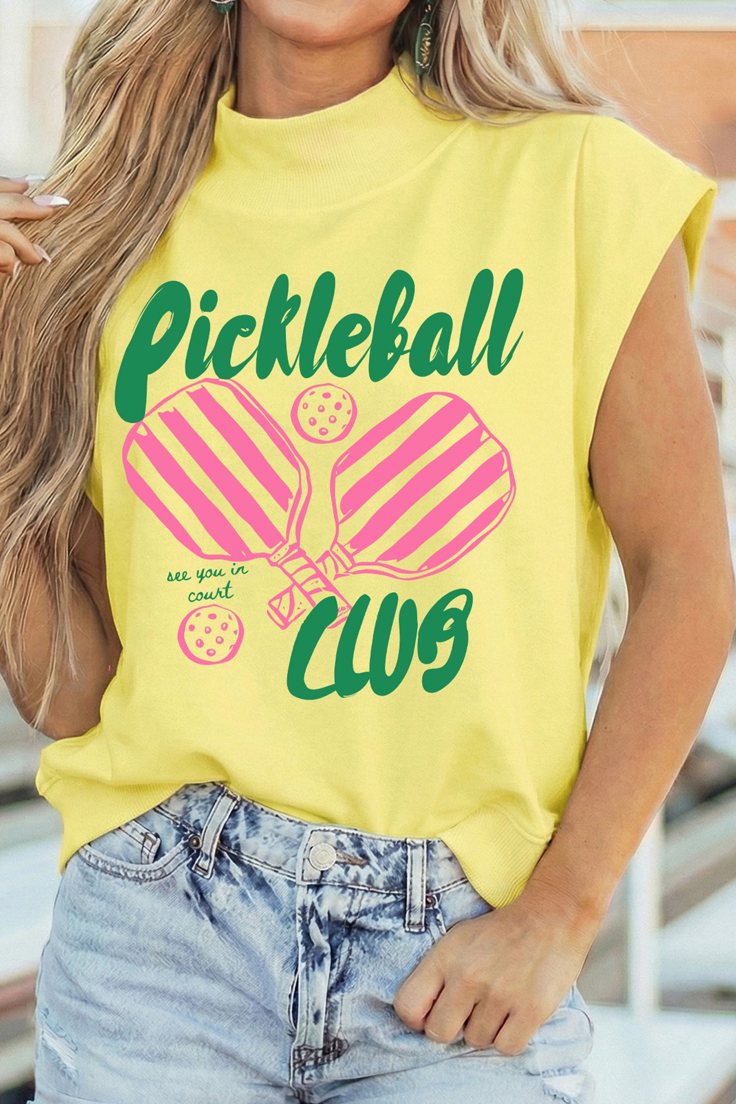 Gele Pickleball Club Game Day Graphic Halve Mouw Col T-shirt