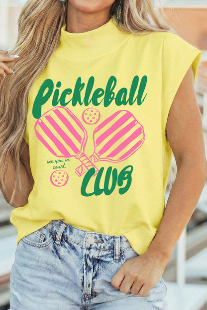 Gele Pickleball Club Game Day Graphic Halve Mouw Col T-shirt