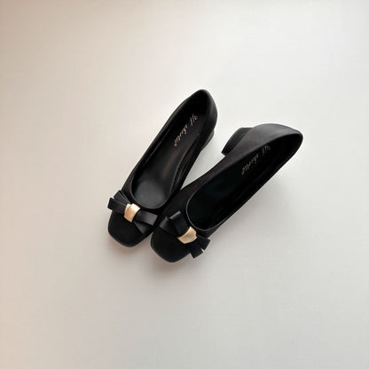 Women's Square Toe Satin Bowknot Heels