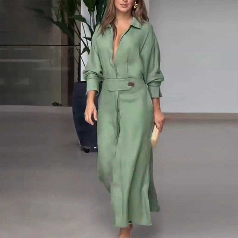 Elegant Tie-Waist Long Sleeve Dress