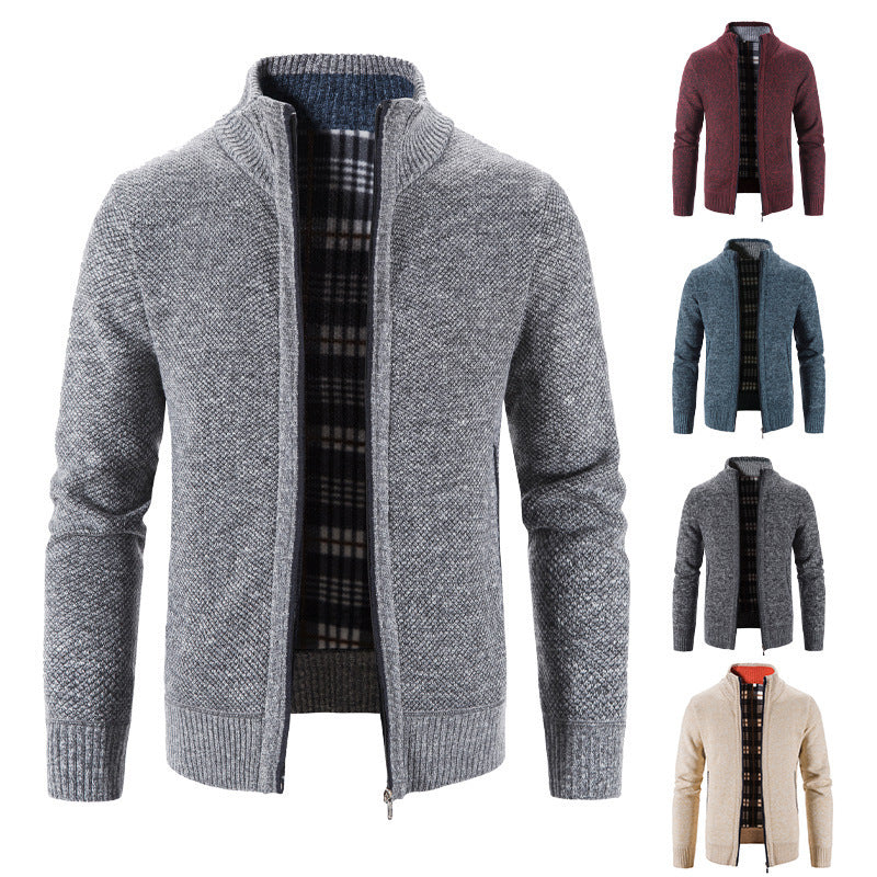 Mens Knitted Stand Collar Cardigan