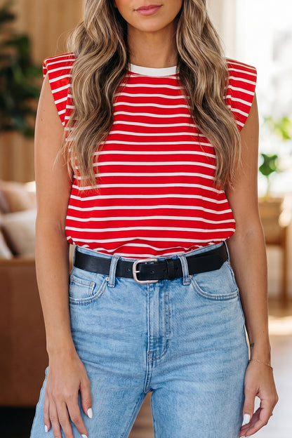Gestreepte tanktop met ronde hals en losse afwerking