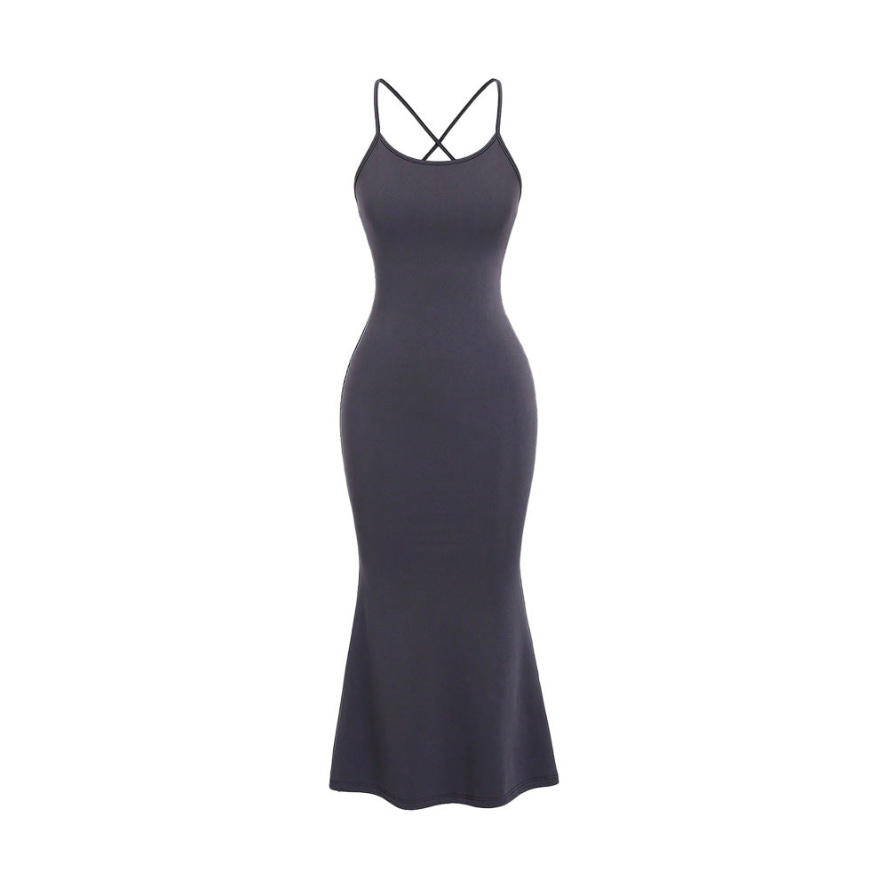 European and American style sexy hot girl cross-backless dress summer slim suspender skirt
