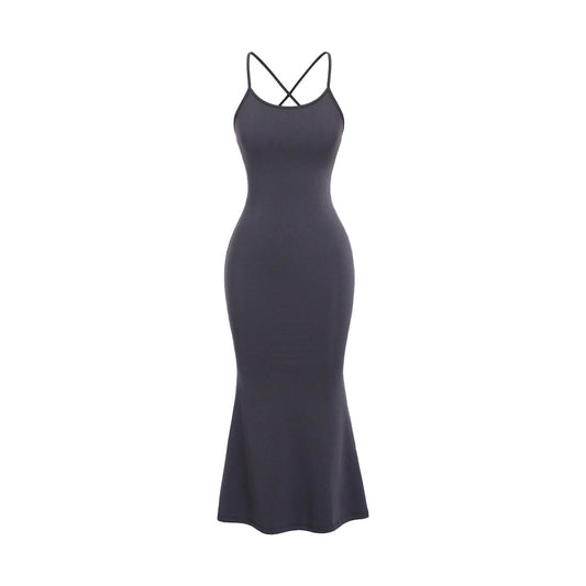 European and American style sexy hot girl cross-backless dress summer slim suspender skirt