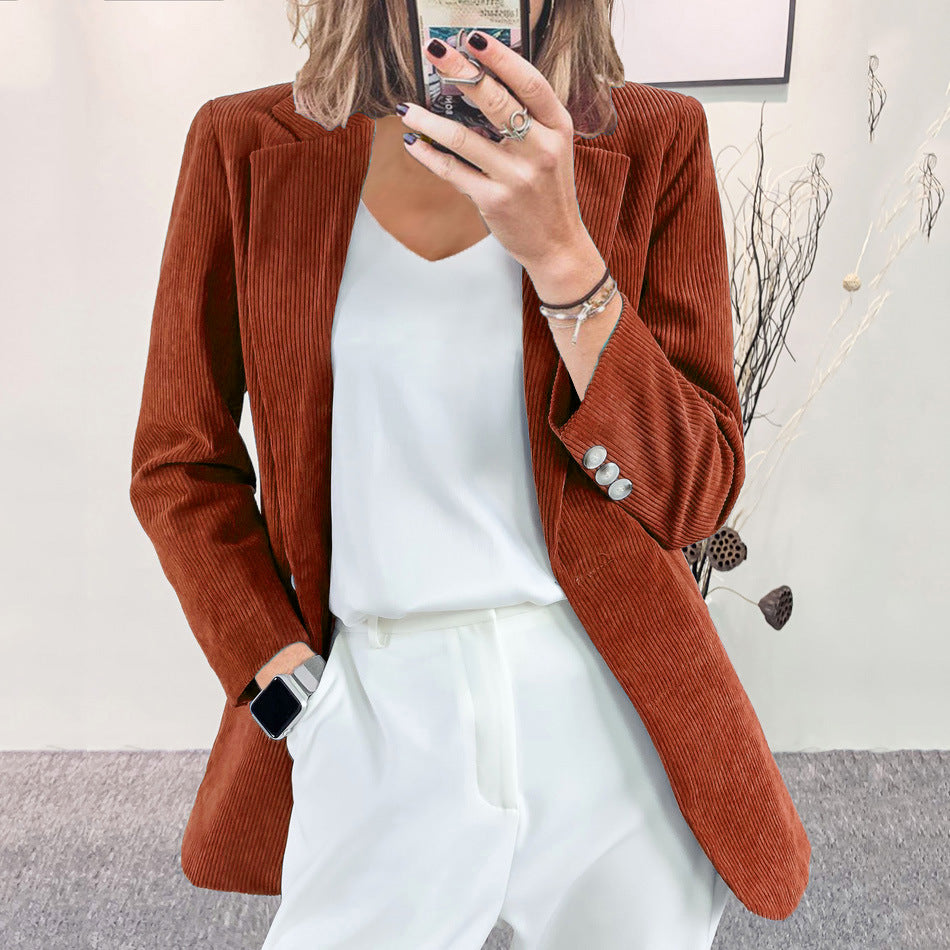 Corduroy cardigan slim fit solid color casual jacket