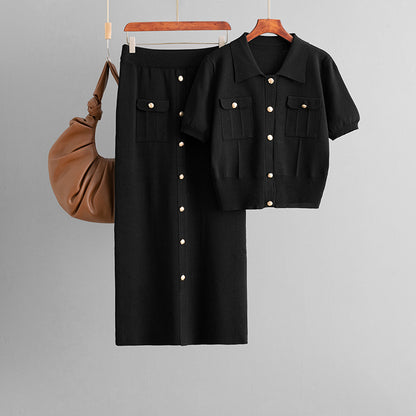 Two piece set of collar top and skirt