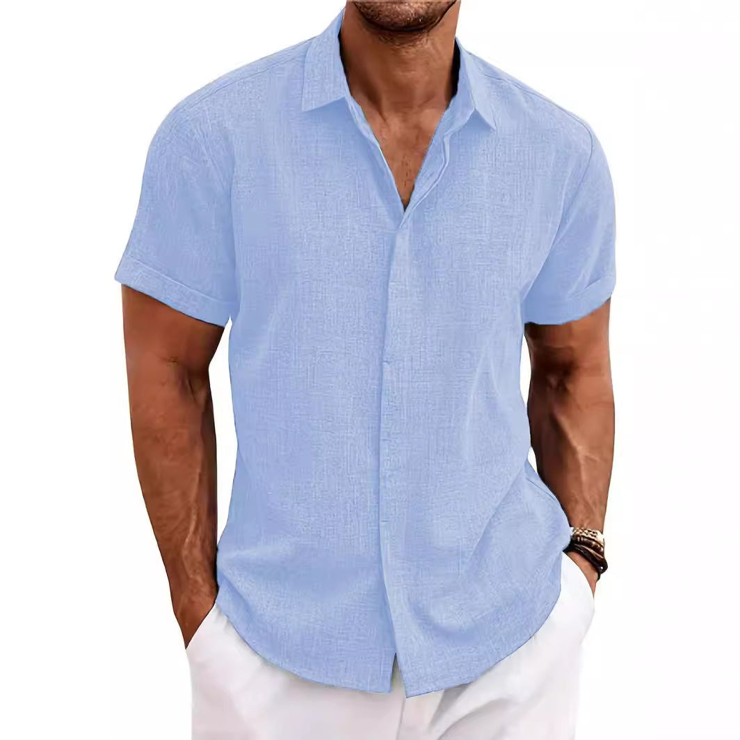 Loose sweatshirt cotton linen shirt beach men's short sleeved shirt