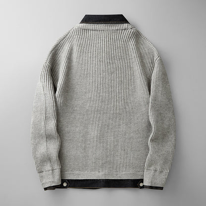 Mens Denim Patchwork Knit Cardigan