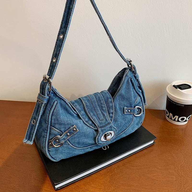 Retro denim material underarm bag, fashionable single-shoulder crossbody bag