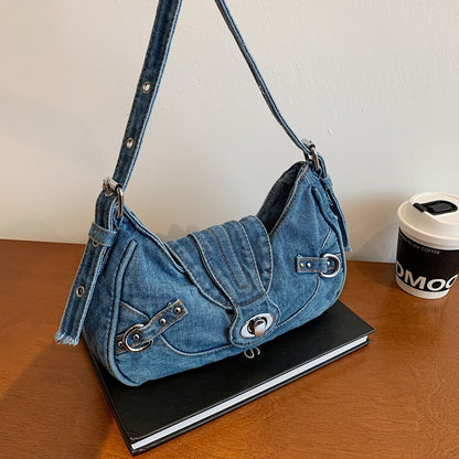 Retro denim material underarm bag, fashionable single-shoulder crossbody bag
