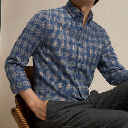 Pure Cotton Brushed Plaid Shirt for Men