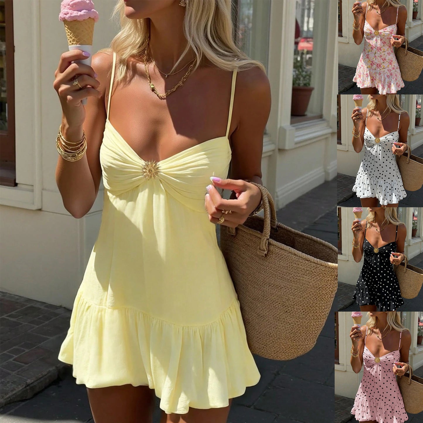 Womens Long Sleeveless V-Neck Dress