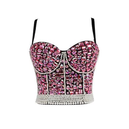 Rhinestone Beaded Fitted Bustier Bralette Camisole Small Strap