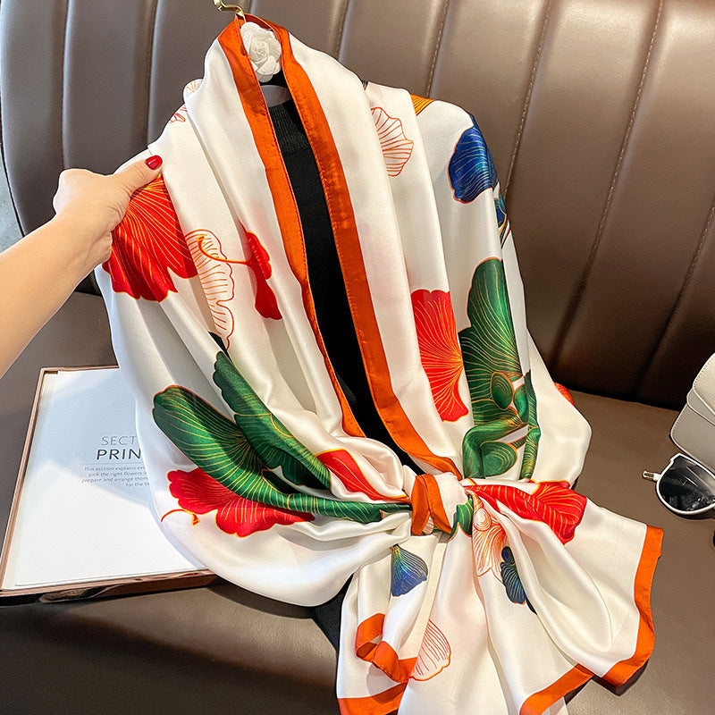 Women's Lijin Satin Scarf Floral Print Shawl