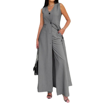 Dames casual mouwloos effen kleur lange twinset