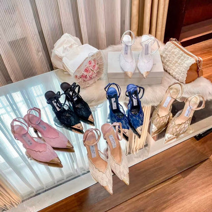 Lace Peep-Toe High Heel Sandals