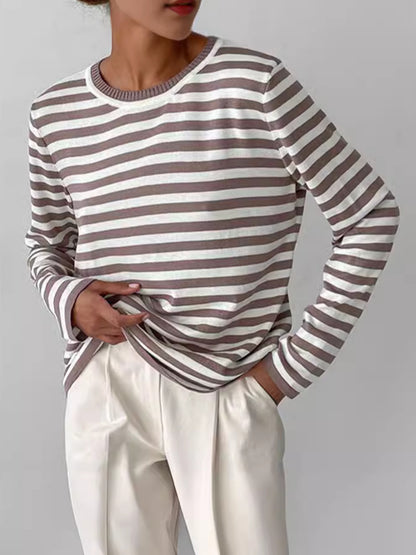 Striped Knitted Sweater Women Pullover Casual Long Sleeve