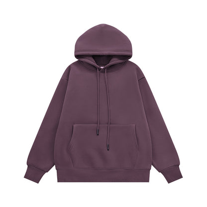 Men Solid Color Fleece Hooded Sweatshirt 350g Heavyweight Pullover