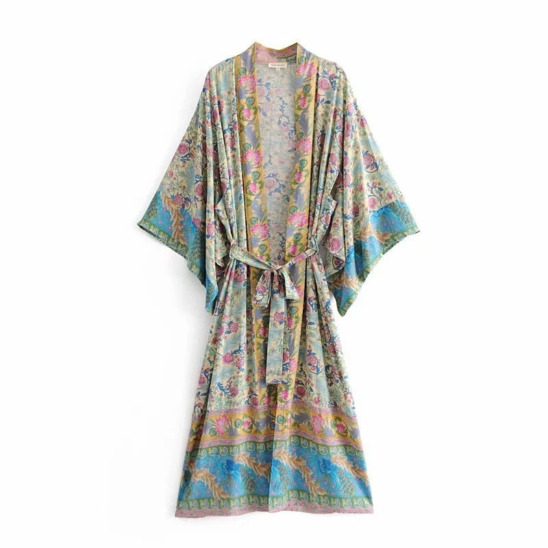 Amerikaanse dames lange kimono met vleermuismouwen en print