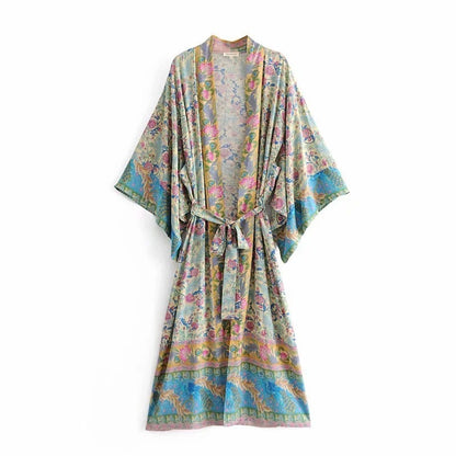 Amerikaanse dames lange kimono met vleermuismouwen en print