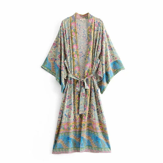 Amerikaanse dames lange kimono met vleermuismouwen en print