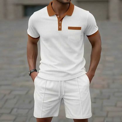 Men's Casual Polo Shirt and Shorts Set