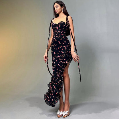 Fashionable Printed Sexy Mesh Lace Lace Dress