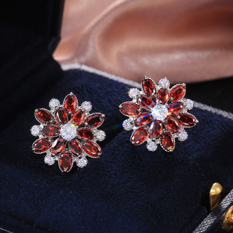 Double Layer Sunflower Zircon Women Earrings