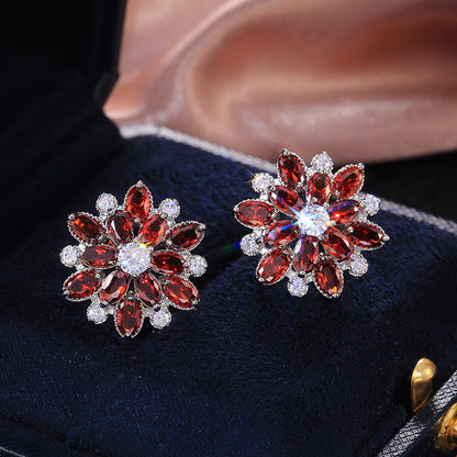 Double Layer Sunflower Zircon Women Earrings