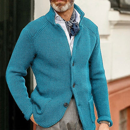 Mens Thick Knit Cardigan Sweater with Buttoned Lapel
