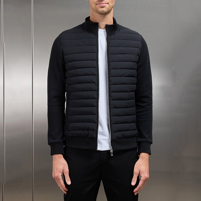 Men Lightweight Down Cotton Jacket Stand Collar Knitted Patchwork